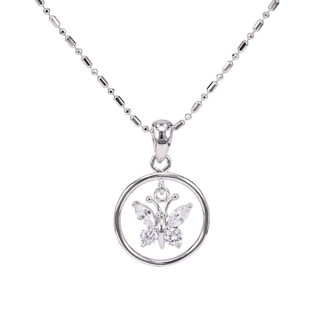 SO SEOUL Caria Butterfly Circle Diamond Simulant Cubic Zirconia Pendant Necklace