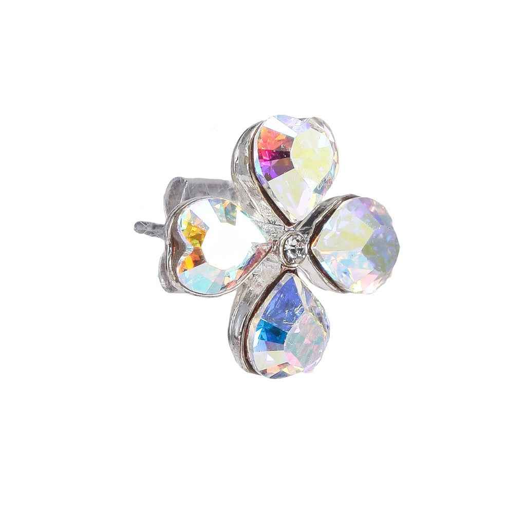 SO SEOUL Alette Four-Leaf Clover Heart-Shaped Aurore Boreale Swarovski® Crystal Stud Earrings