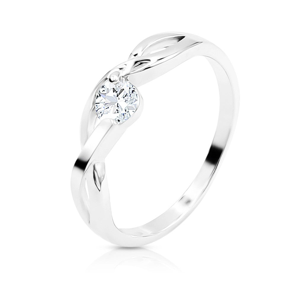 SO SEOUL 'Tia Oregon' 0.1 Carat Round Brilliant Cut Solitaire Diamond Simulant Zirconia Silver Ring