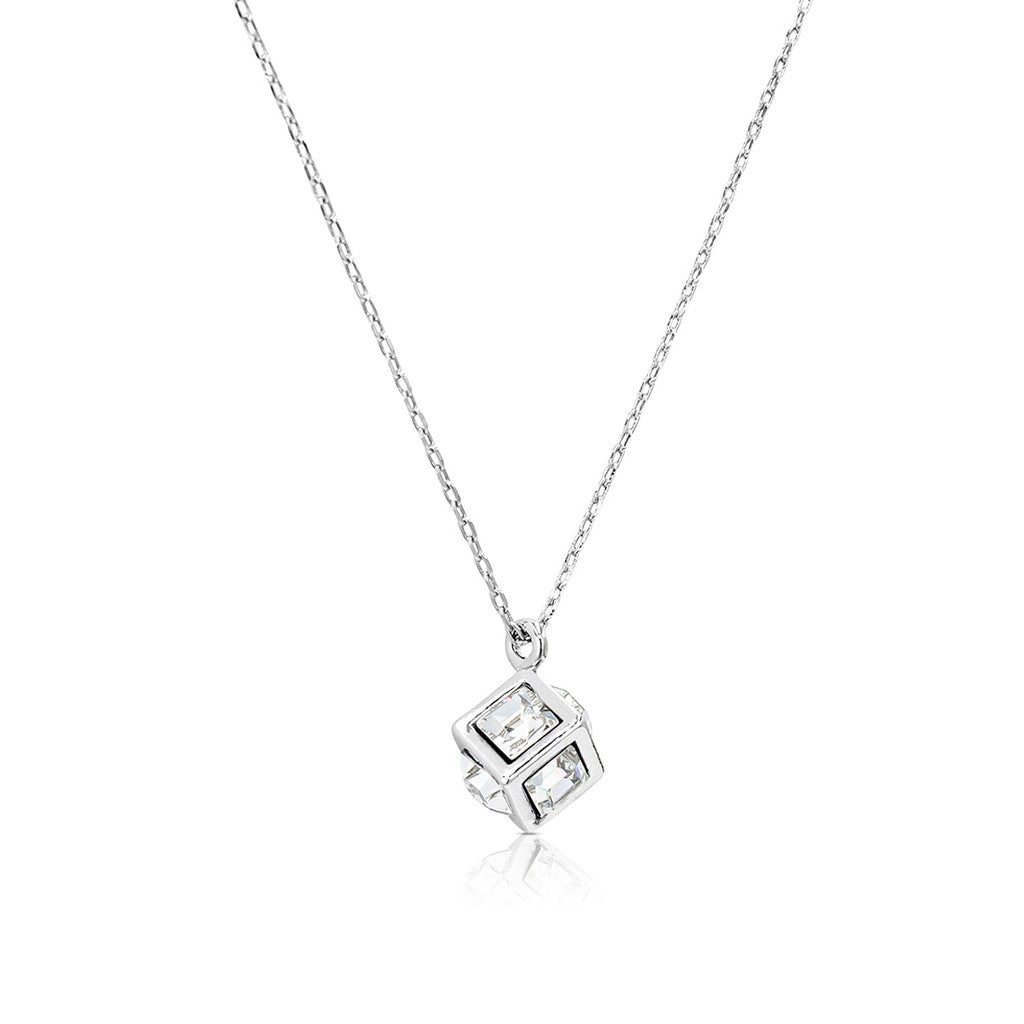 SO SEOUL White Square Swarovski® Crystal 3D Cube Pendant Necklace