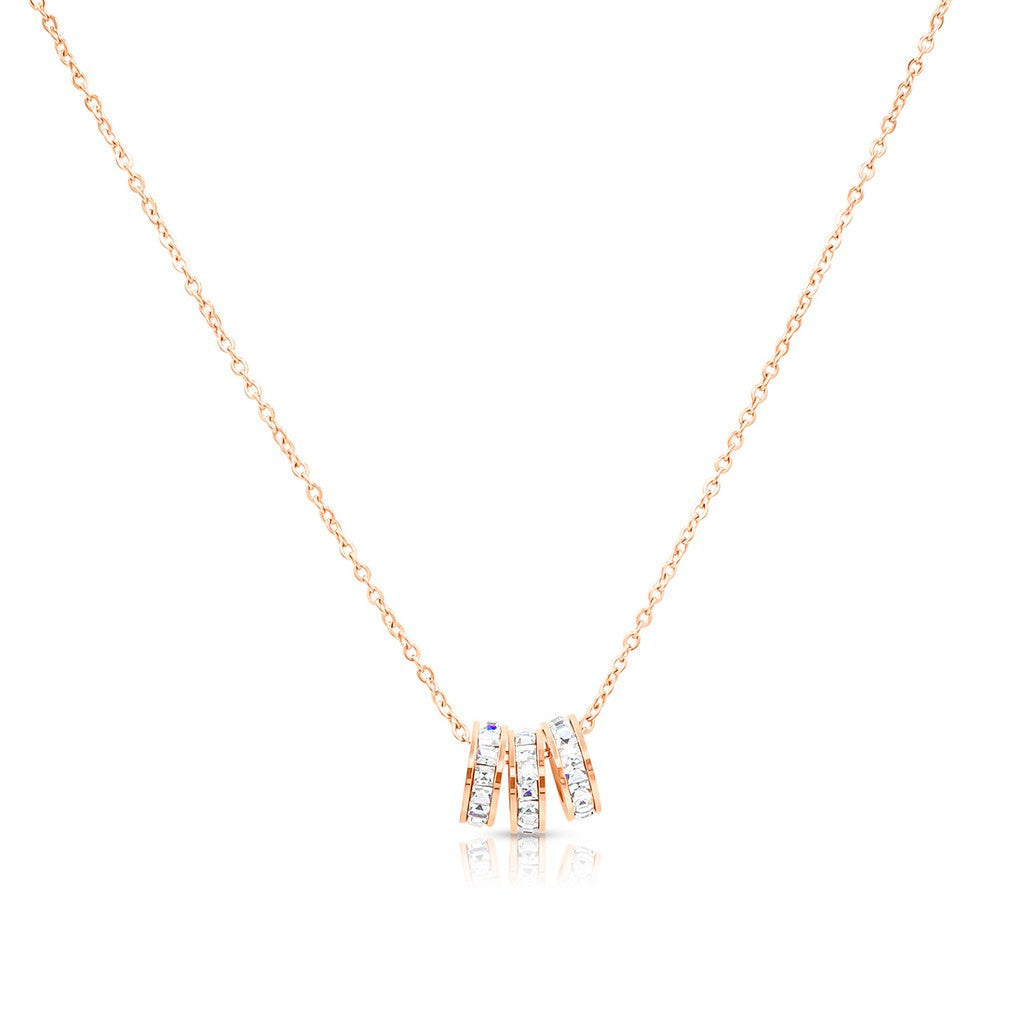 SO SEOUL Aurelia Triple Movable Barrel Diamond Simulant Cubic Zirconia Rose Gold Pendant Necklace
