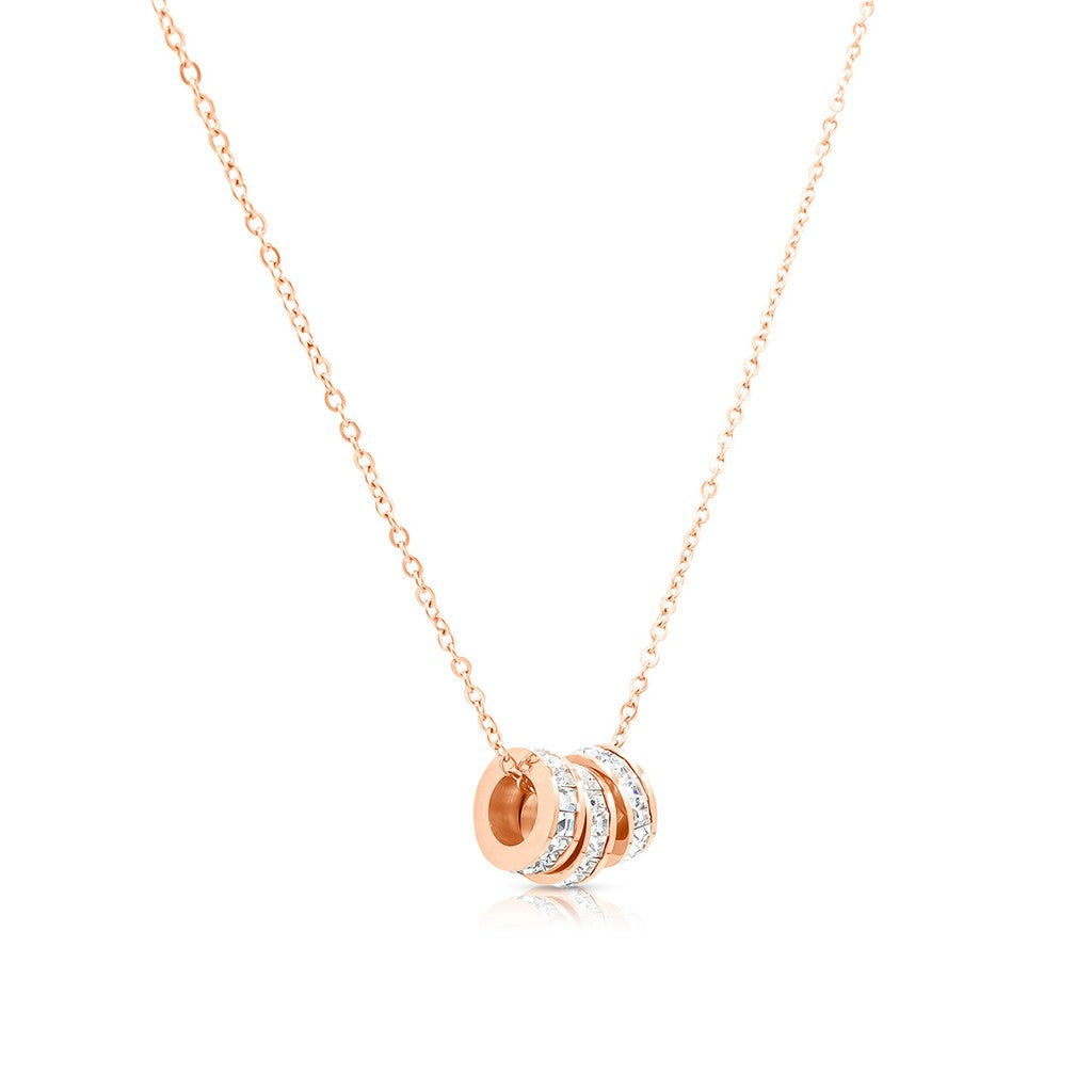 SO SEOUL Aurelia Triple Movable Barrel Diamond Simulant Cubic Zirconia Rose Gold Pendant Necklace