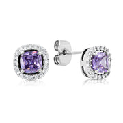 SO SEOUL Halo Cushion Cut Square Shaped Diamond Simulant Cubic Zirconia Pierced Stud Earrings