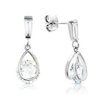 Load image into Gallery viewer, SO SEOUL Callista Teardrop Solitaire Diamond Simulant Zirconia with Baguette Accents Stud Earrings
