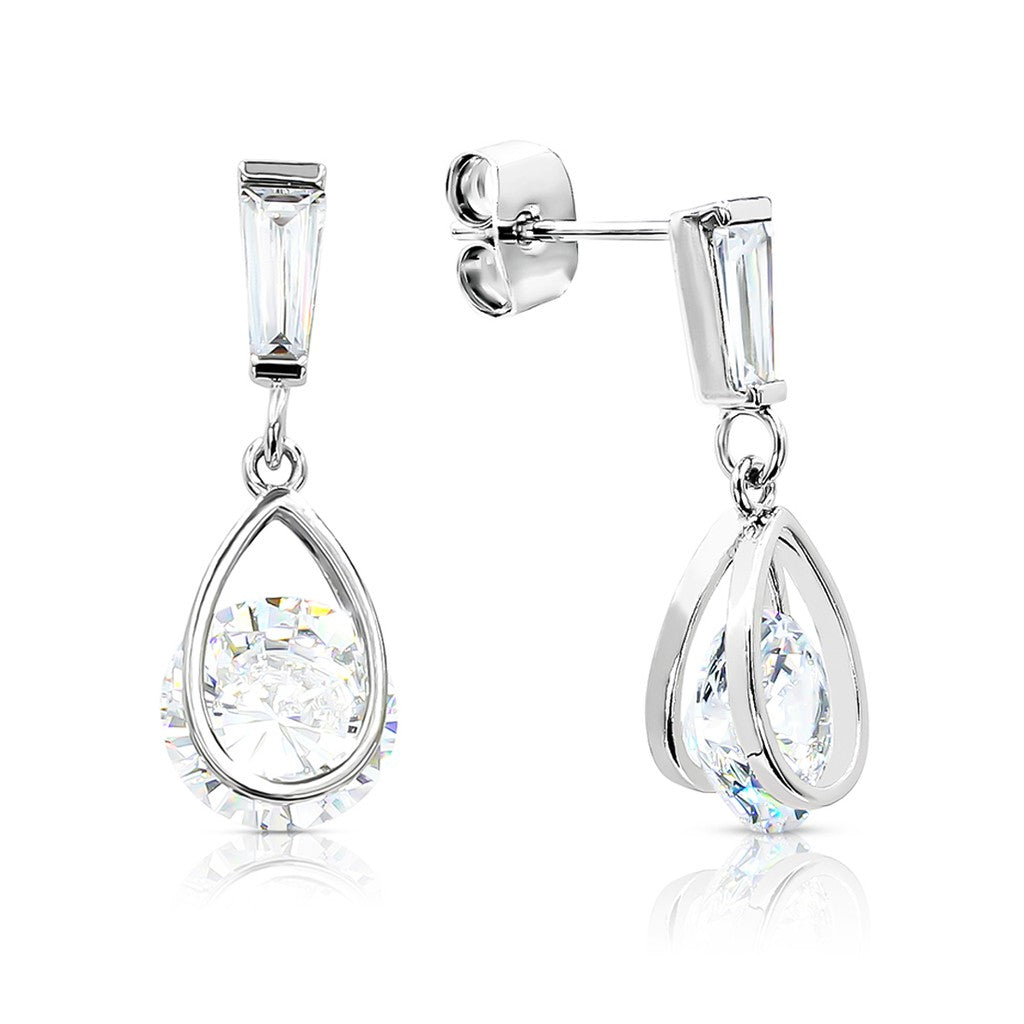 SO SEOUL Callista Teardrop Solitaire Diamond Simulant Zirconia with Baguette Accents Stud Earrings