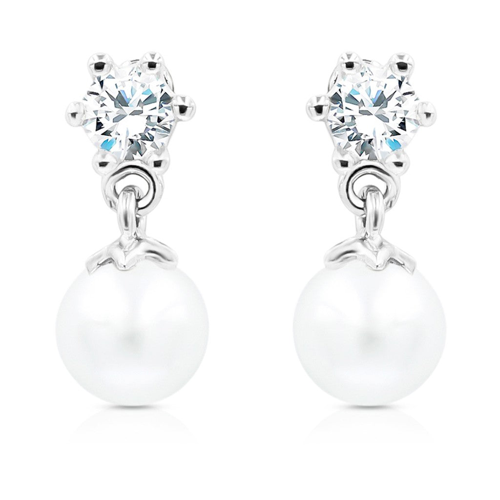 SO SEOUL Everleigh Elegant Pearl and 0.1 Carat Cubic Zirconia Diamond Simulant Drop Earrings
