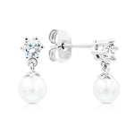 Load image into Gallery viewer, SO SEOUL Everleigh Elegant Pearl and 0.1 Carat Cubic Zirconia Diamond Simulant Drop Earrings
