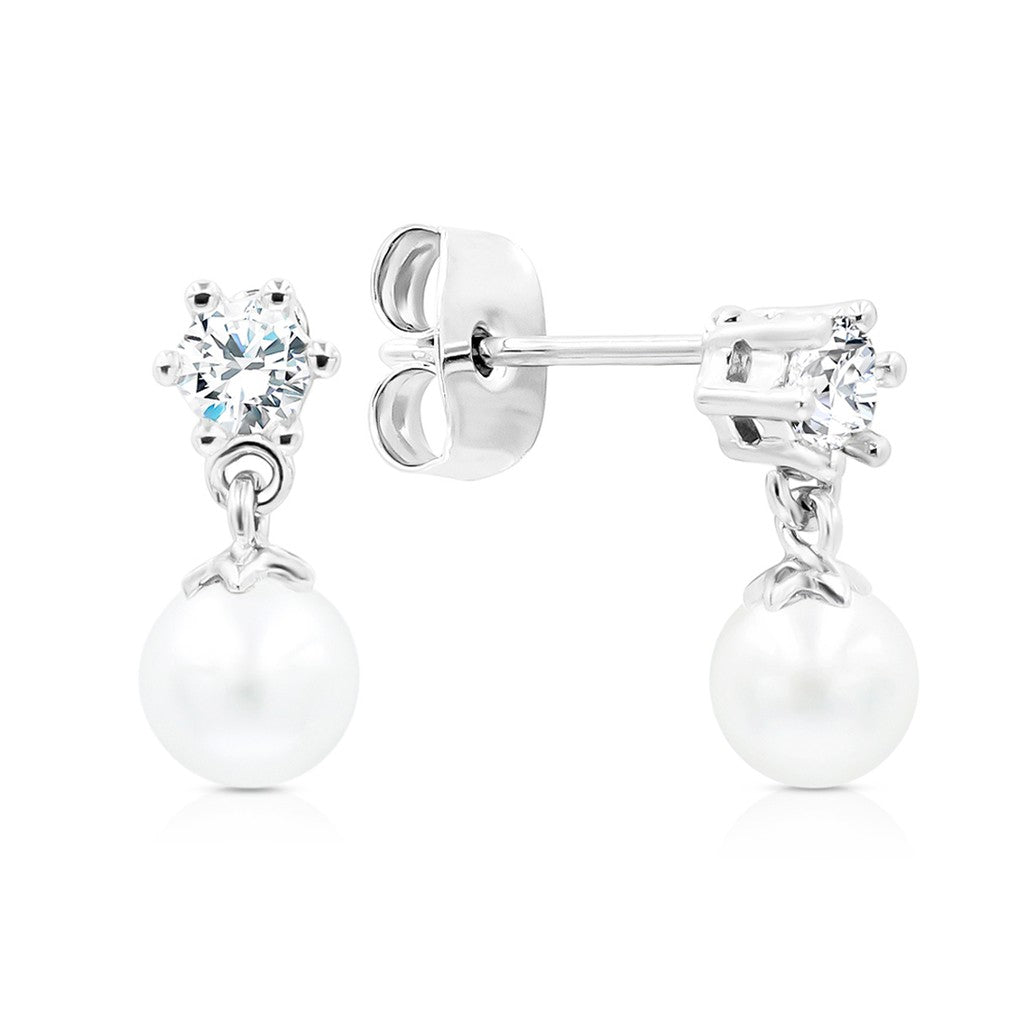 SO SEOUL Everleigh Elegant Pearl and 0.1 Carat Cubic Zirconia Diamond Simulant Drop Earrings