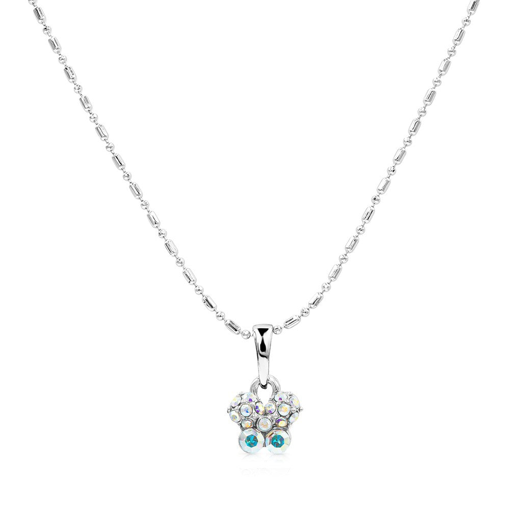 SO SEOUL Petite Caria Butterfly Austrian Crystal Set - Aurore Boreale or Pink Stud Earrings and Pendant Necklace