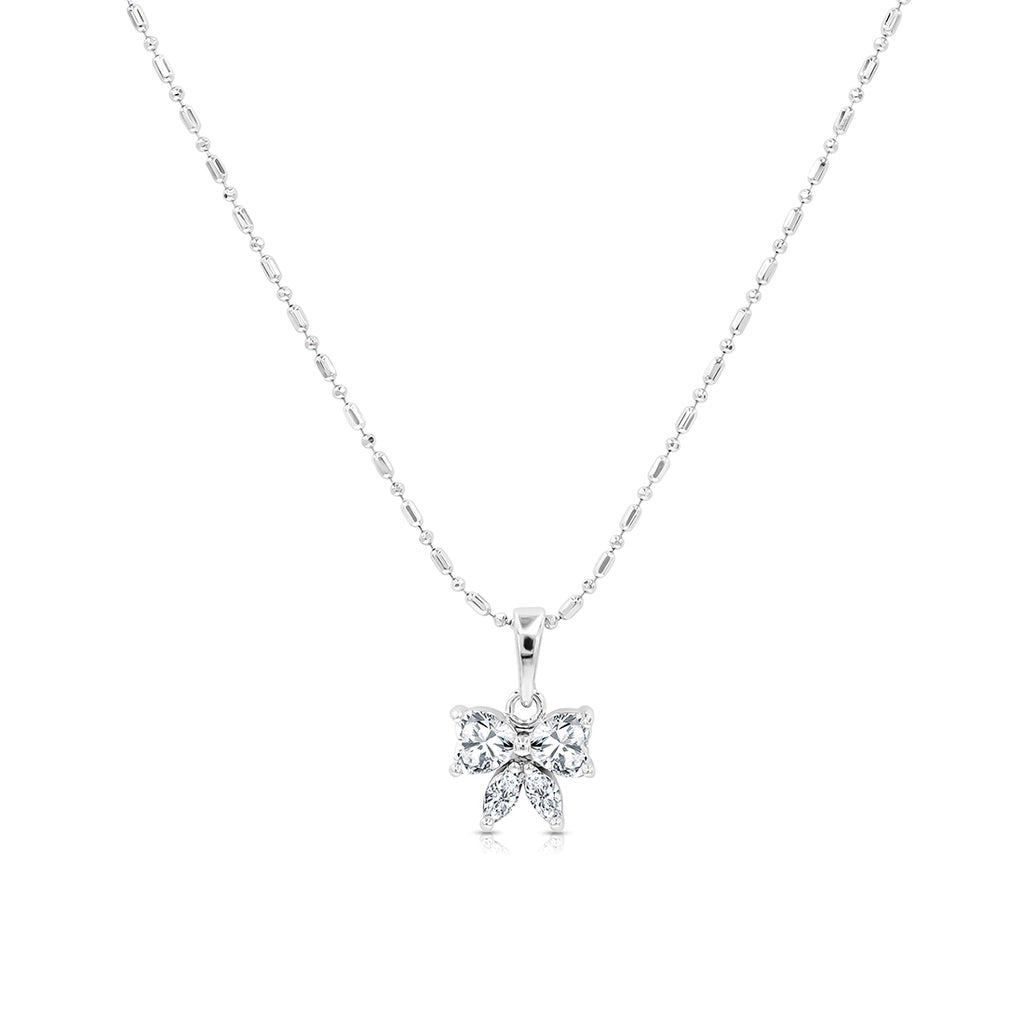 SO SEOUL Graceful Ribbon Bow Design Diamond Simulant Cubic Zirconia Pendant Necklace