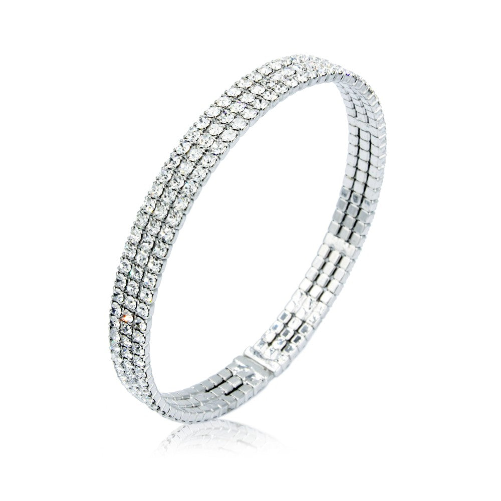 SO SEOUL Chiara Triple-Row White Austrian Crystal Open-End Bangle