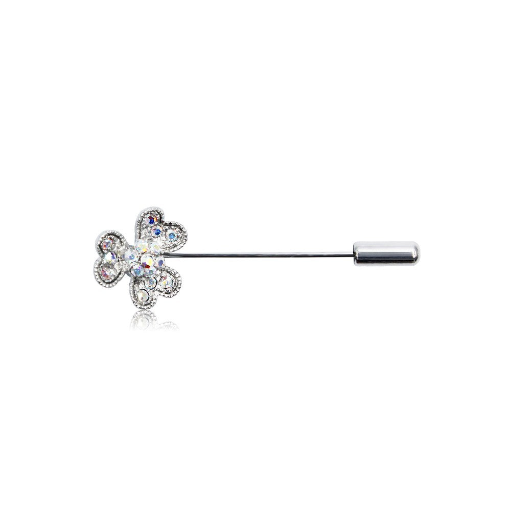 SO SEOUL Alette Three-Leaf Heart Clover Lapel Pin Brooch with Aurore Boreale Austrian Crystal