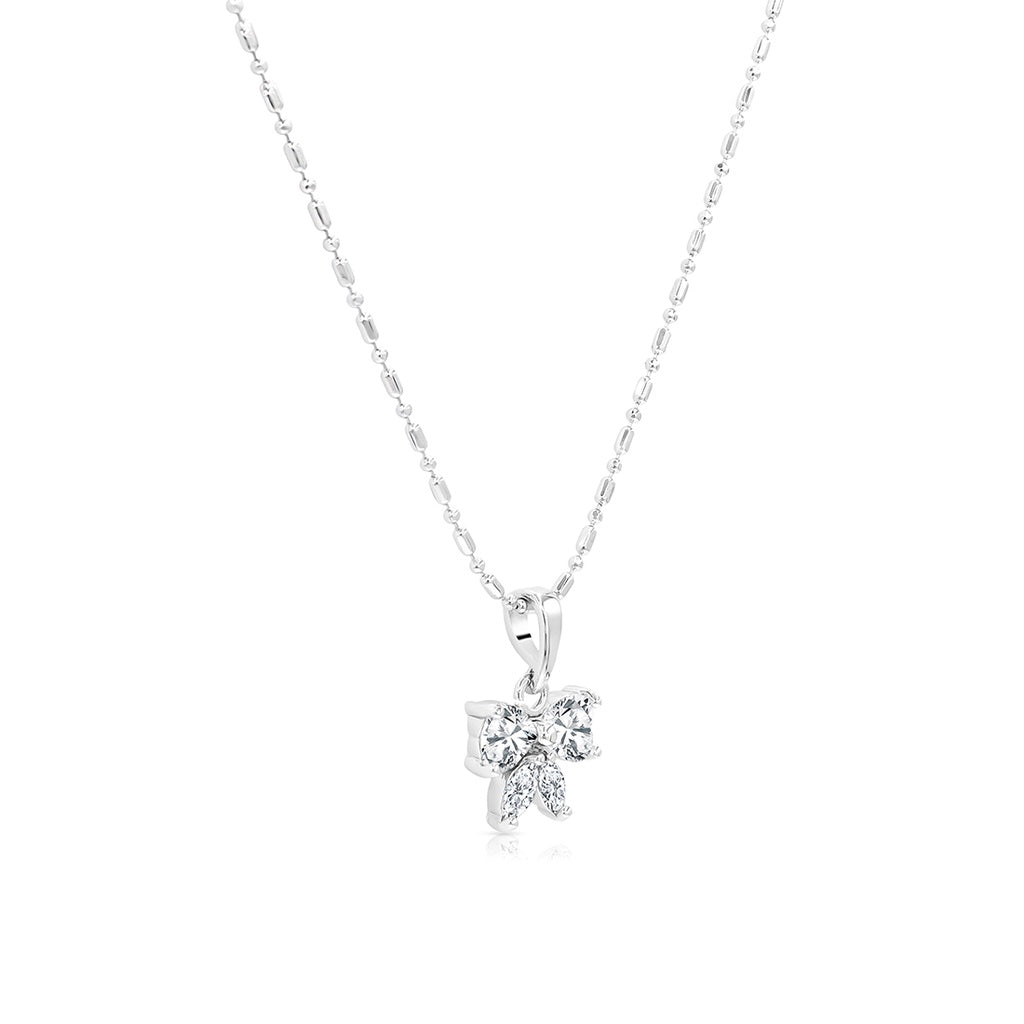 SO SEOUL Graceful Ribbon Bow Design Diamond Simulant Cubic Zirconia Pendant Necklace