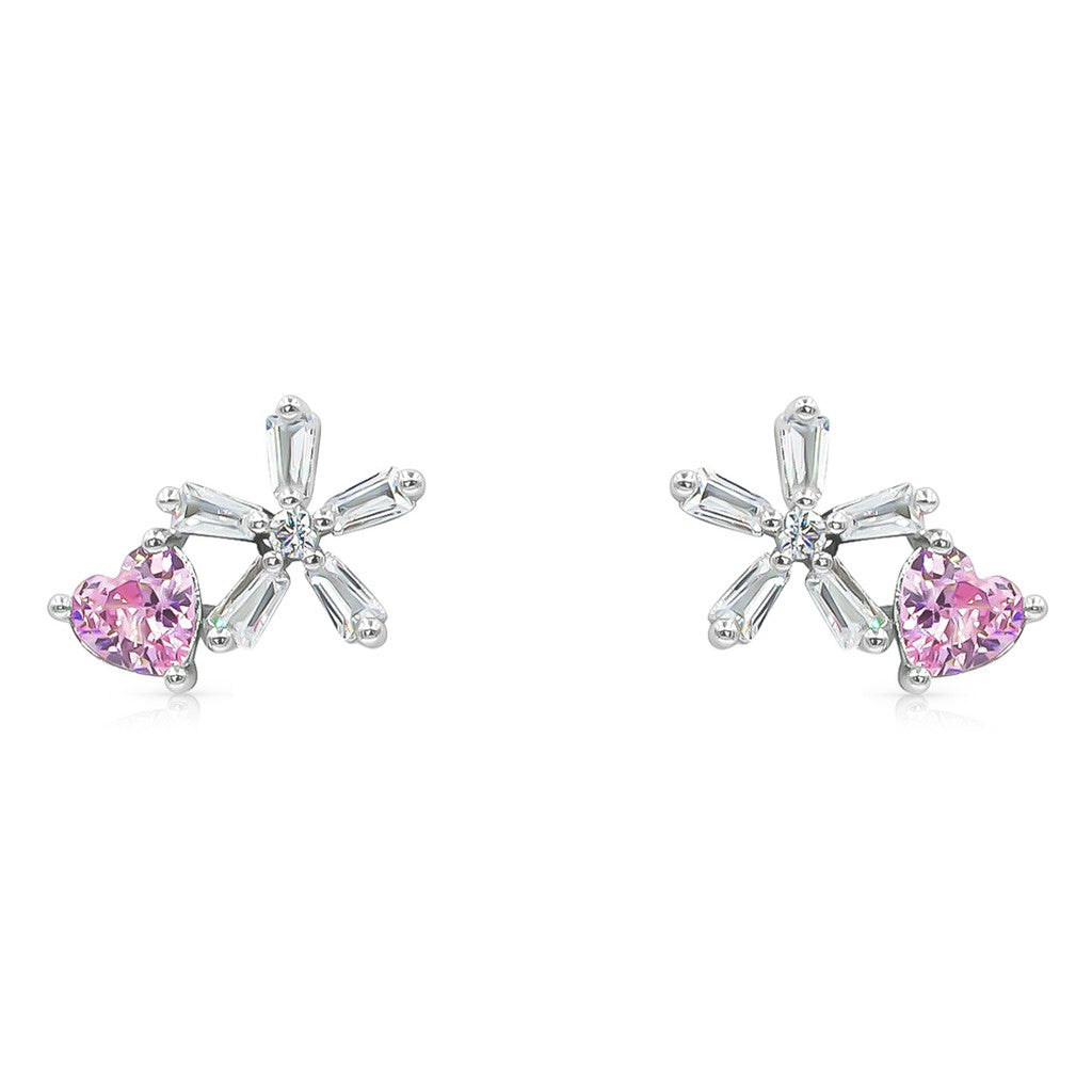 SO SEOUL Leilani Floral Pink Simulated Diamond Zirconia Stud Earrings and Necklace Set