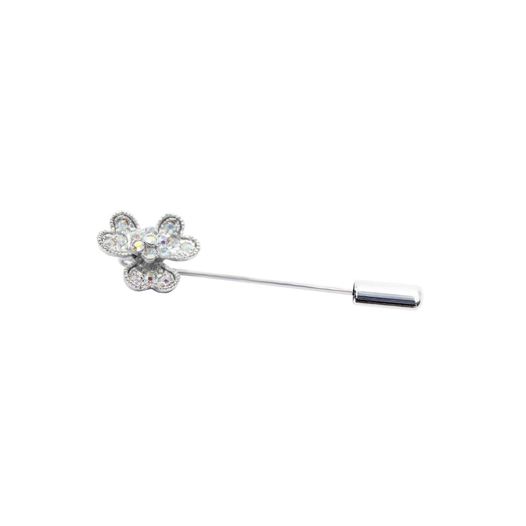 SO SEOUL Alette Three-Leaf Heart Clover Lapel Pin Brooch with Aurore Boreale Austrian Crystal