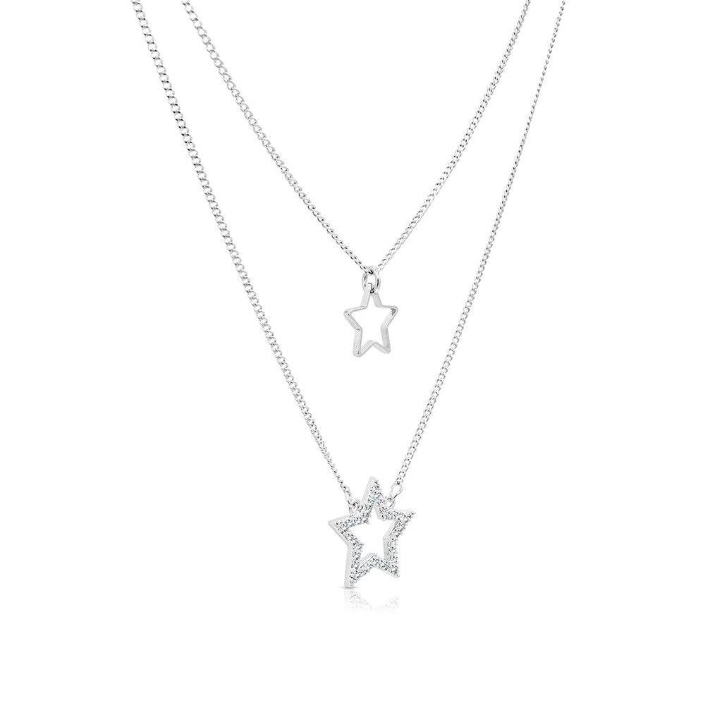 SO SEOUL Stellar Grace - Double-Star Diamond Simulant Pendant Chain Necklace