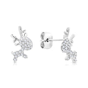 SO SEOUL Let it Snow Xmas Reindeer Diamond Simulant Cubic Zirconia Christmas Pierced Stud Earrings