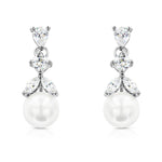 Load image into Gallery viewer, SO SEOUL Ioni Leaf-Inspired Pearl Drop Earrings with Diamond Simulant Cubic Zirconia Studs
