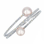 Load image into Gallery viewer, SO SEOUL Quinn Elegance - White or Pink Pearl Double Row Austrian Crystal Adjustable Spiral Bangle
