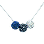 Load image into Gallery viewer, SO SEOUL Arwen Blueberry Triple Lollipop Necklace with Navy Blue, Midnight Black, and Dazzling White Austrian Crystal Balls on a Silver Chain
