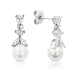 Load image into Gallery viewer, SO SEOUL Ioni Leaf-Inspired Pearl Drop Earrings with Diamond Simulant Cubic Zirconia Studs
