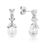 SO SEOUL Ioni Leaf Drop Dangling with Pearl Diamond Simulant Cubic Zirconia Stud Earrings