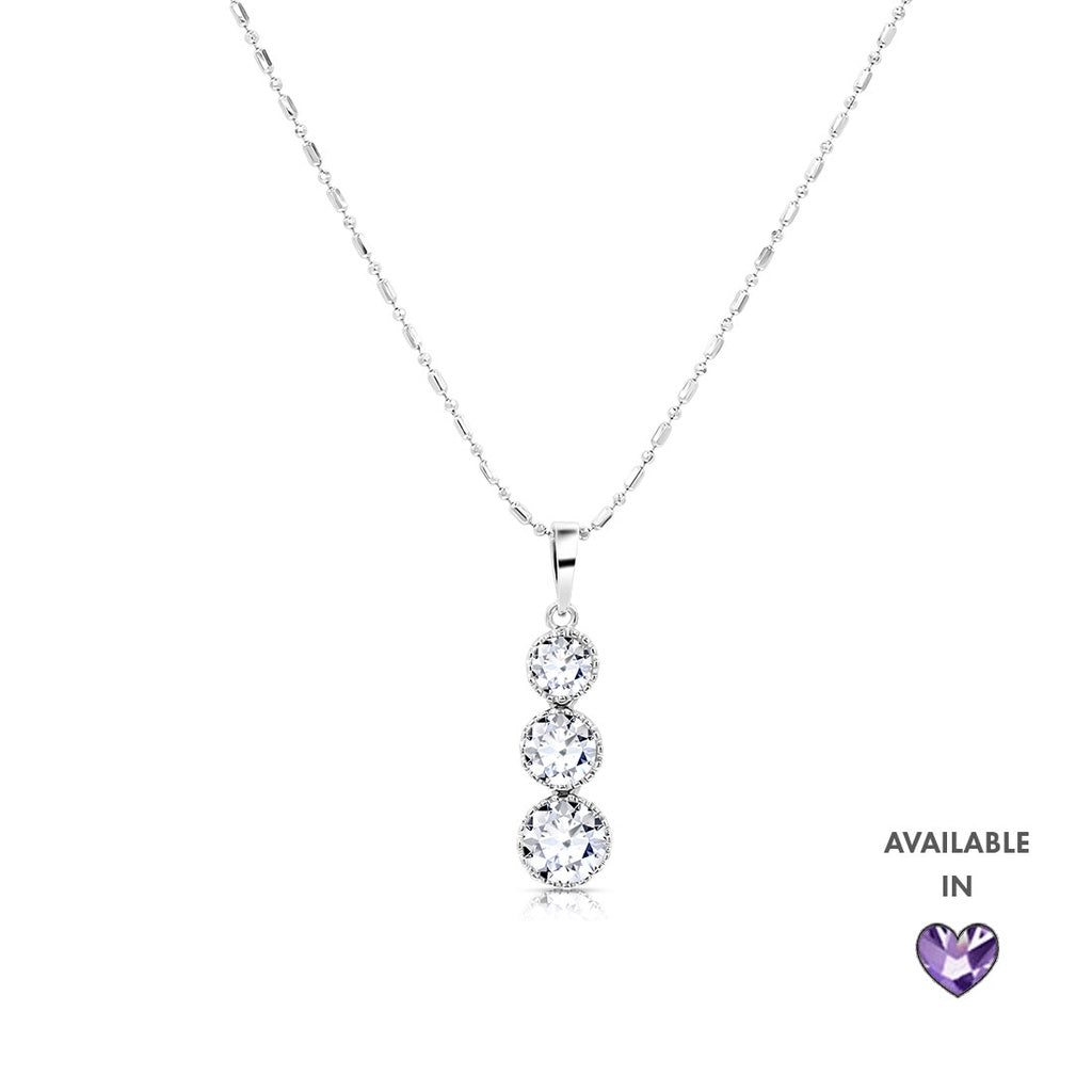 SO SEOUL Lila Crown Triple Round Diamond Simulant Cubic Zirconia Pendant Necklace - Available in White or Purple