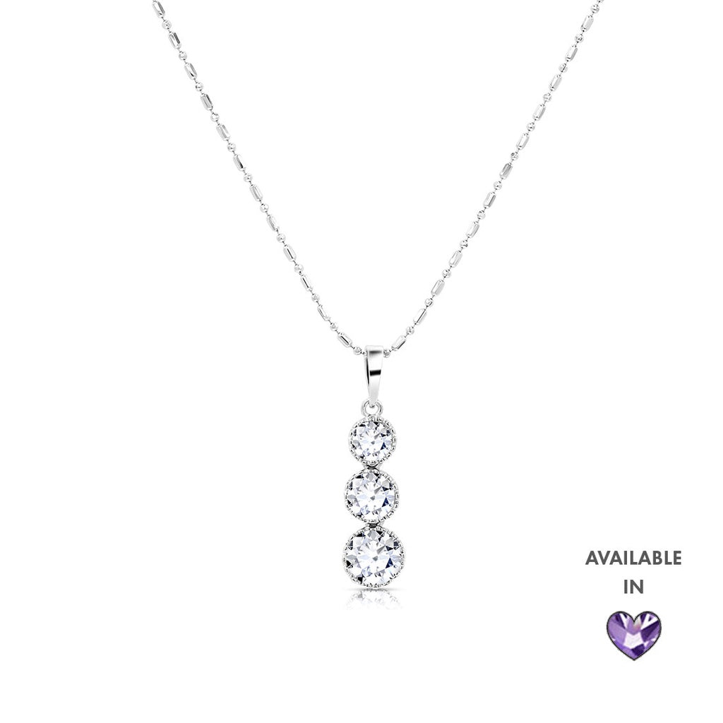 SO SEOUL Athena Triple Solitaire Diamond Simulant Cubic Zircon Pendant Chain Necklace