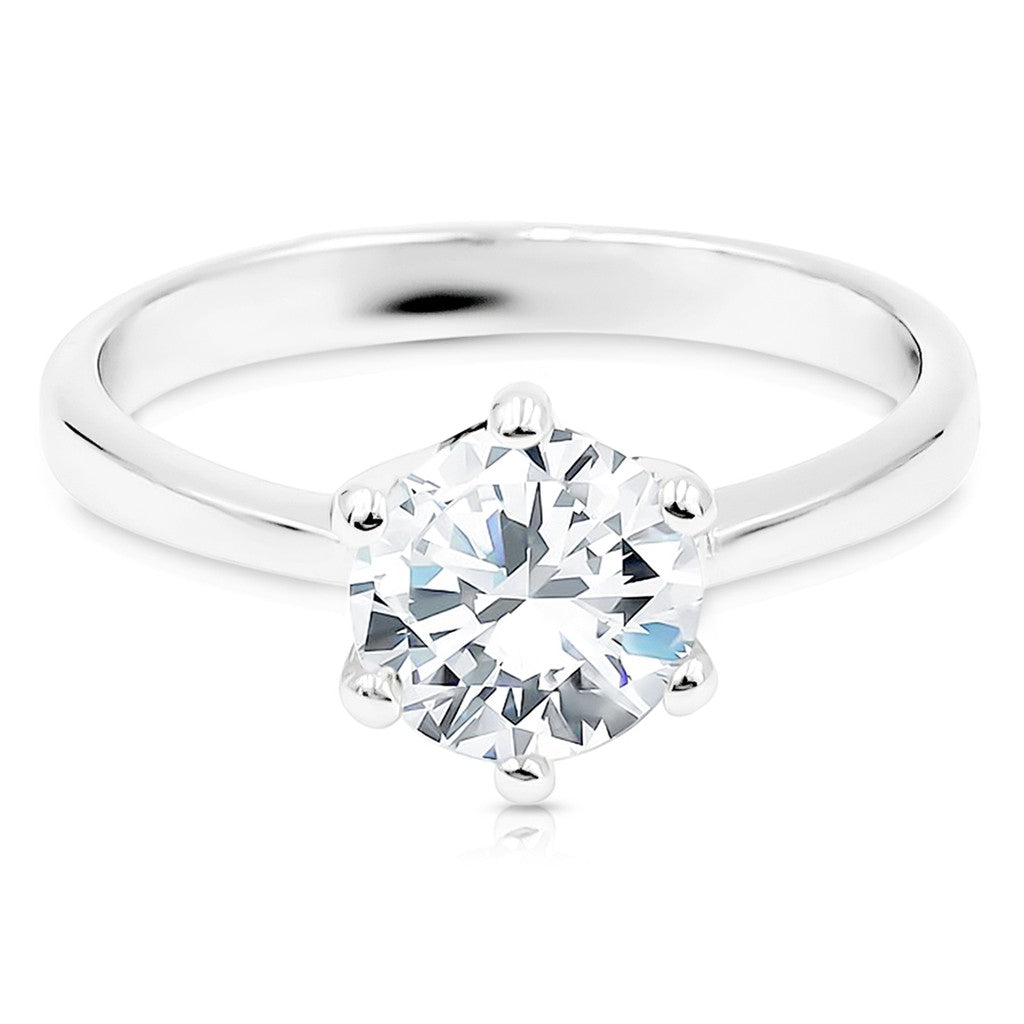 SO SEOUL Athena 1.25 CARAT Brilliant Cut Diamond Simulant Zirconia in Classic 6-Prong Rhodium Setting Ring