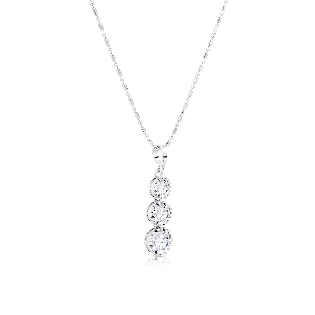 SO SEOUL Athena Triple Solitaire Diamond Simulant Cubic Zircon Pendant Chain Necklace