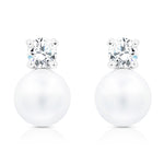 Load image into Gallery viewer, SO SEOUL Everleigh Elegance 0.25 Carat Diamond Simulant Cubic Zirconia and White Pearl Stud Earrings
