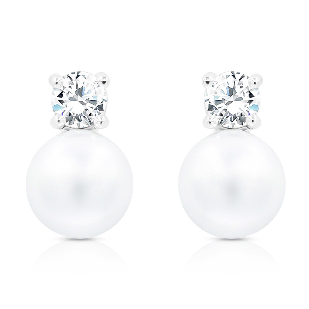 SO SEOUL Everleigh Elegance 0.25 Carat Diamond Simulant Cubic Zirconia and White Pearl Stud Earrings