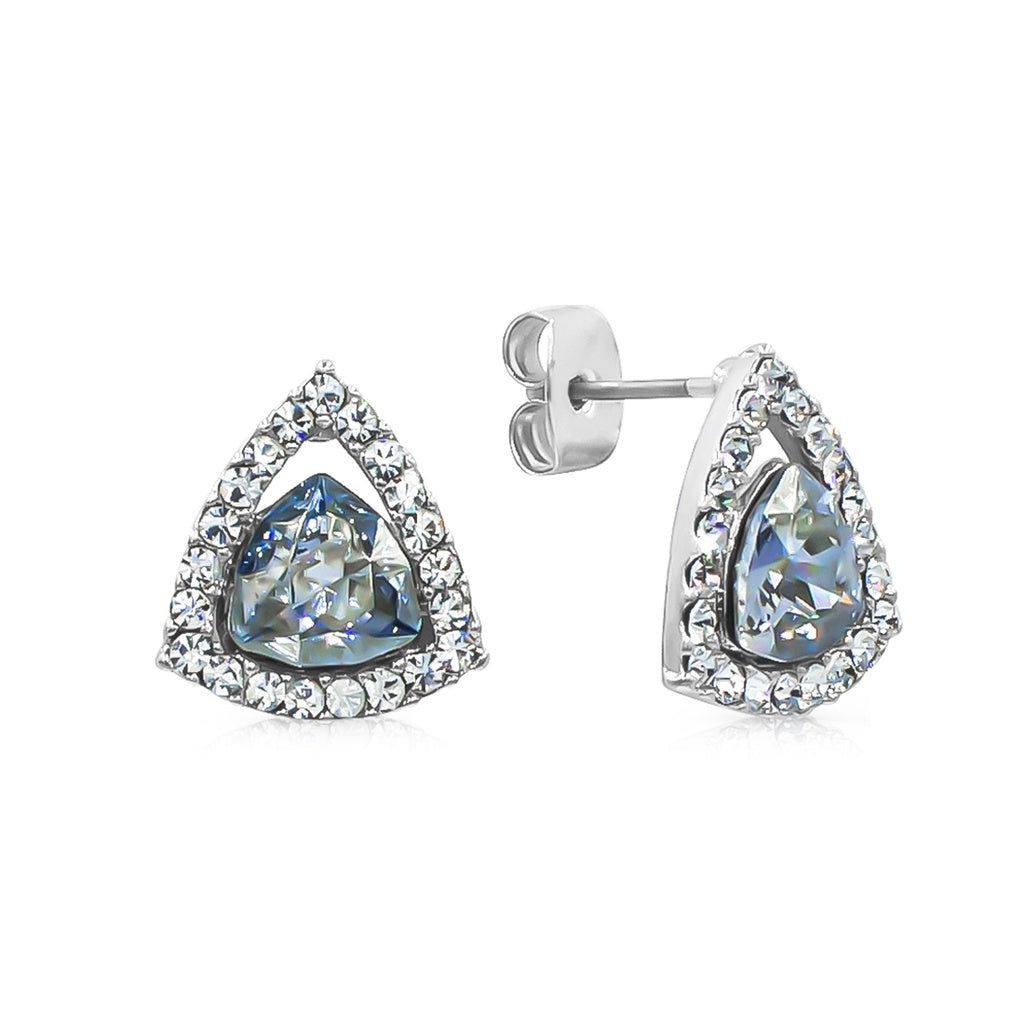 SO SEOUL 'Genesis' Triangular Stud Earrings with Blue Shade Swarovski® Crystal