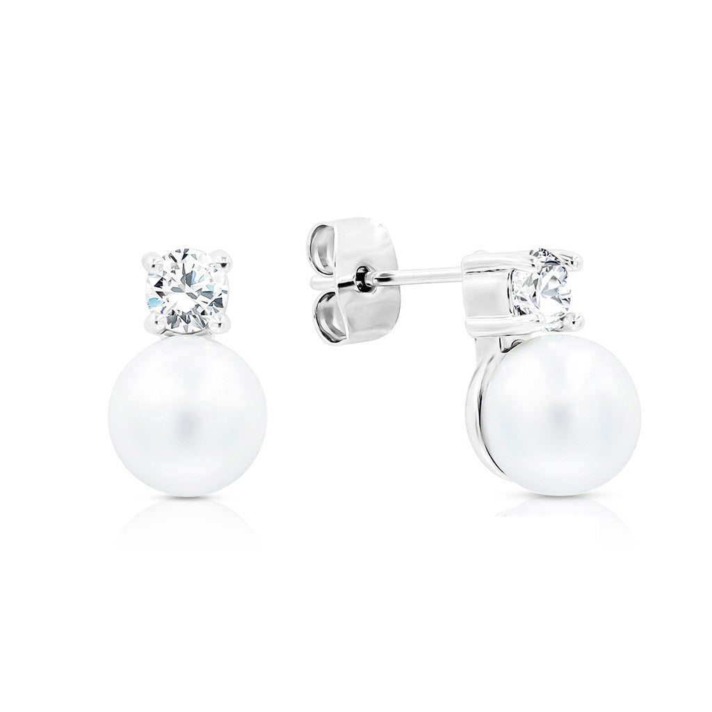 SO SEOUL Everleigh Elegance 0.25 Carat Diamond Simulant Cubic Zirconia and White Pearl Stud Earrings