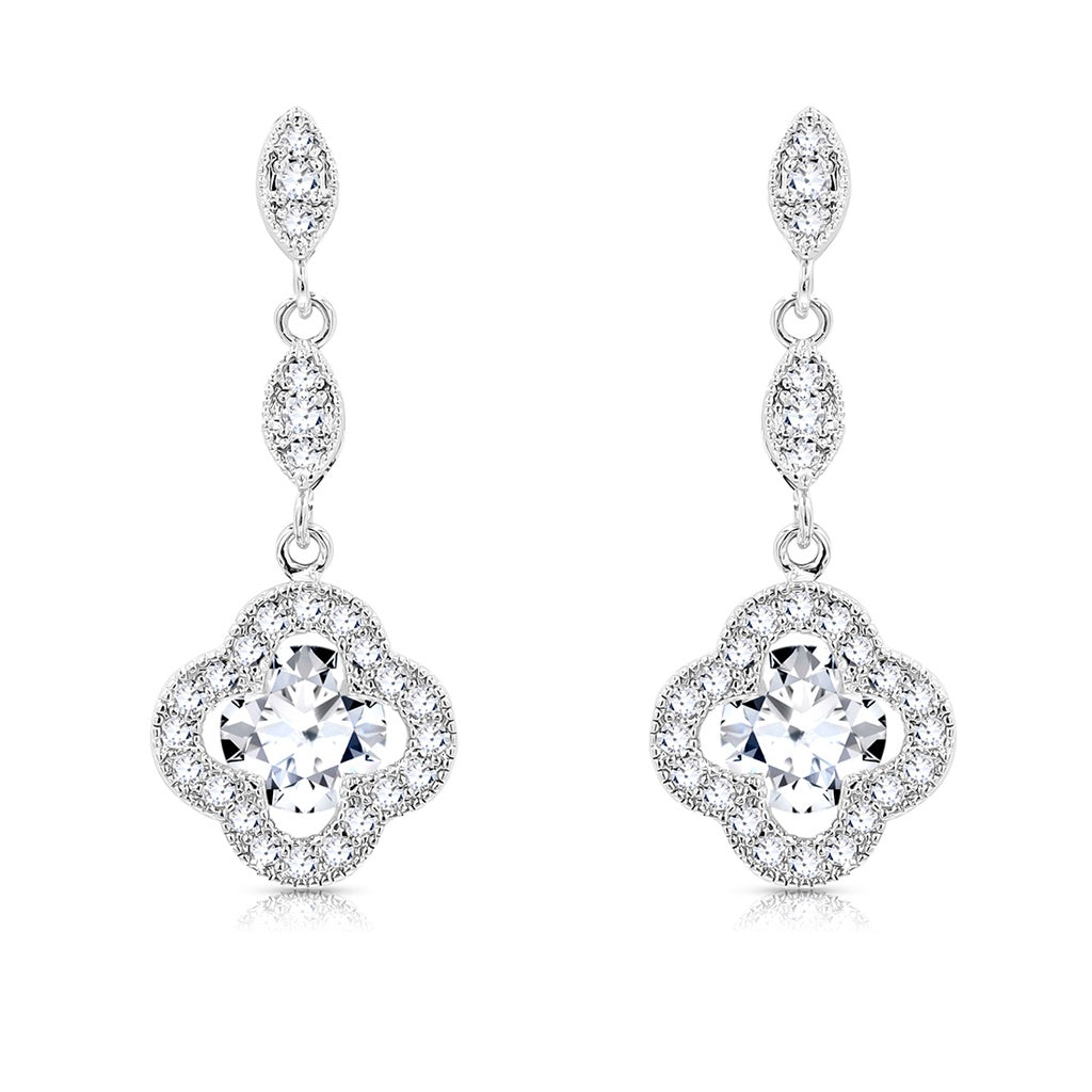 SO SEOUL 'Alette Elegance' Diamond-Like Cubic Zirconia Four-Leaf Clover Drop Earrings