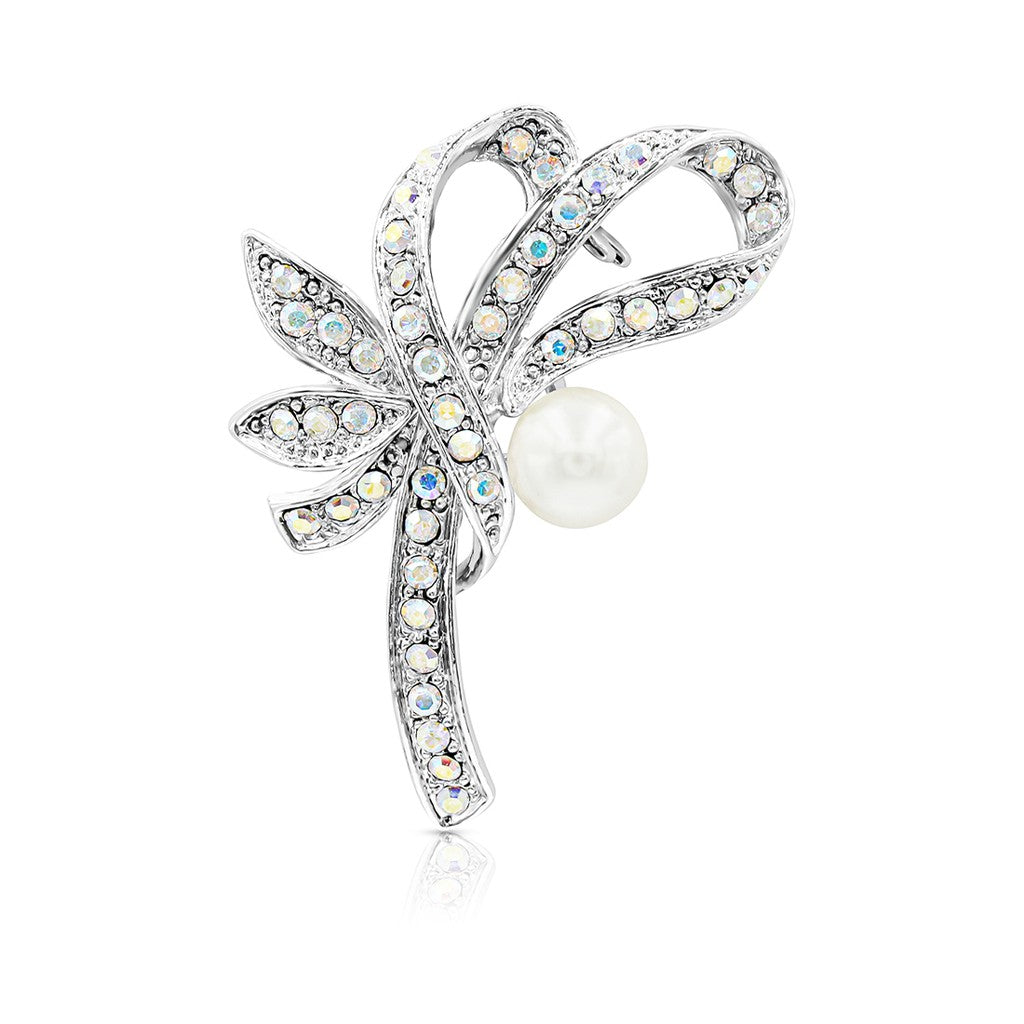 SO SEOUL Leilani Pearl-Embellished Aurore Boreale Austrian Crystal Floral Brooch with Rollover Clasp