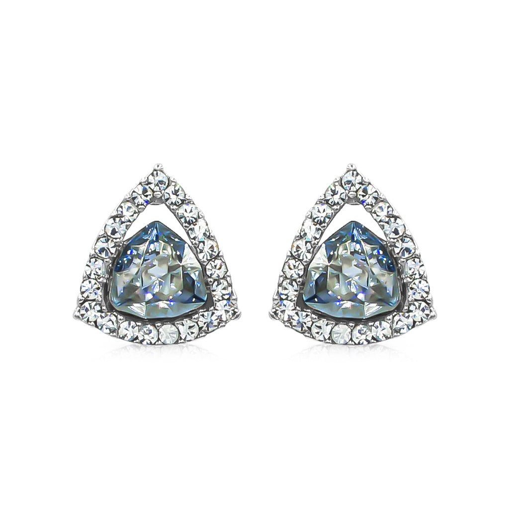 SO SEOUL 'Genesis' Triangular Stud Earrings with Blue Shade Swarovski® Crystal