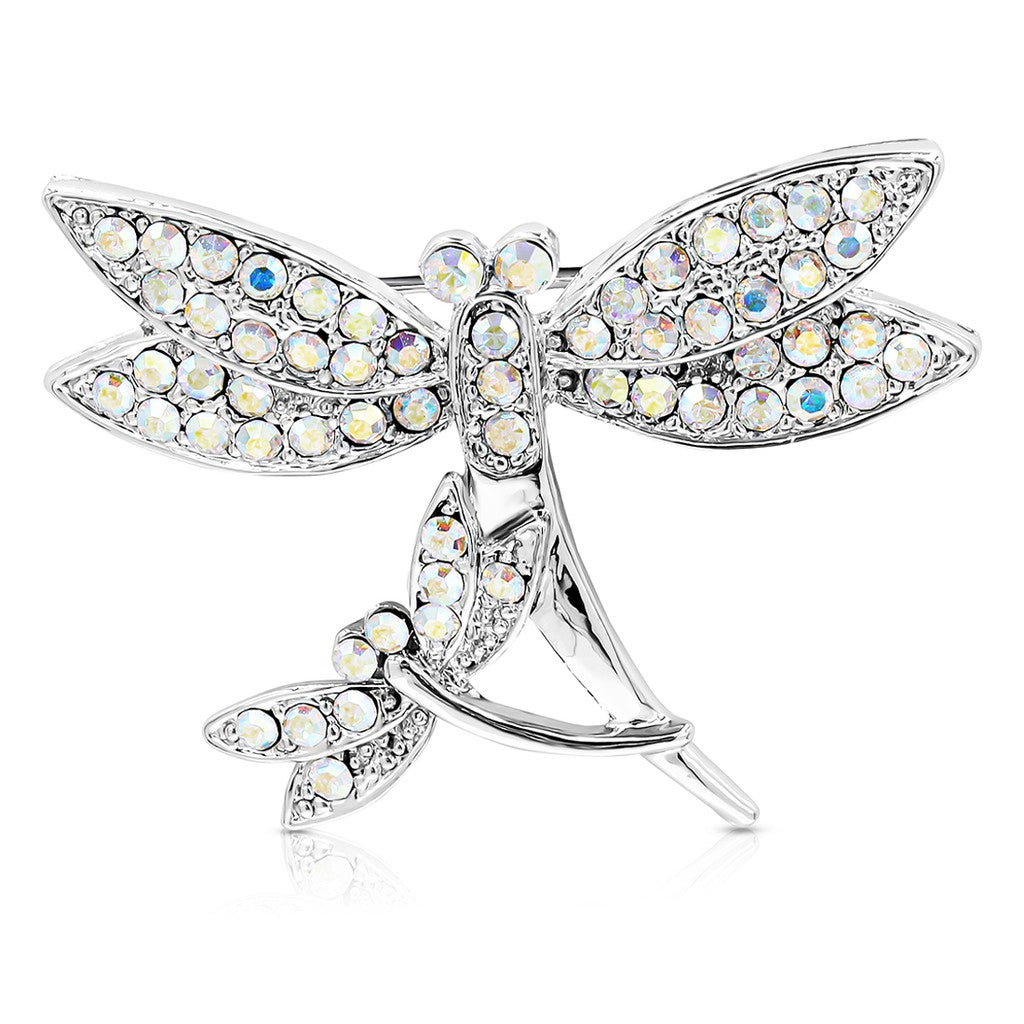 SO SEOUL Leilani Dragonfly Brooch with Aurore Boreale Crystals and Rollover Clasp – Perfect Gift for Mom