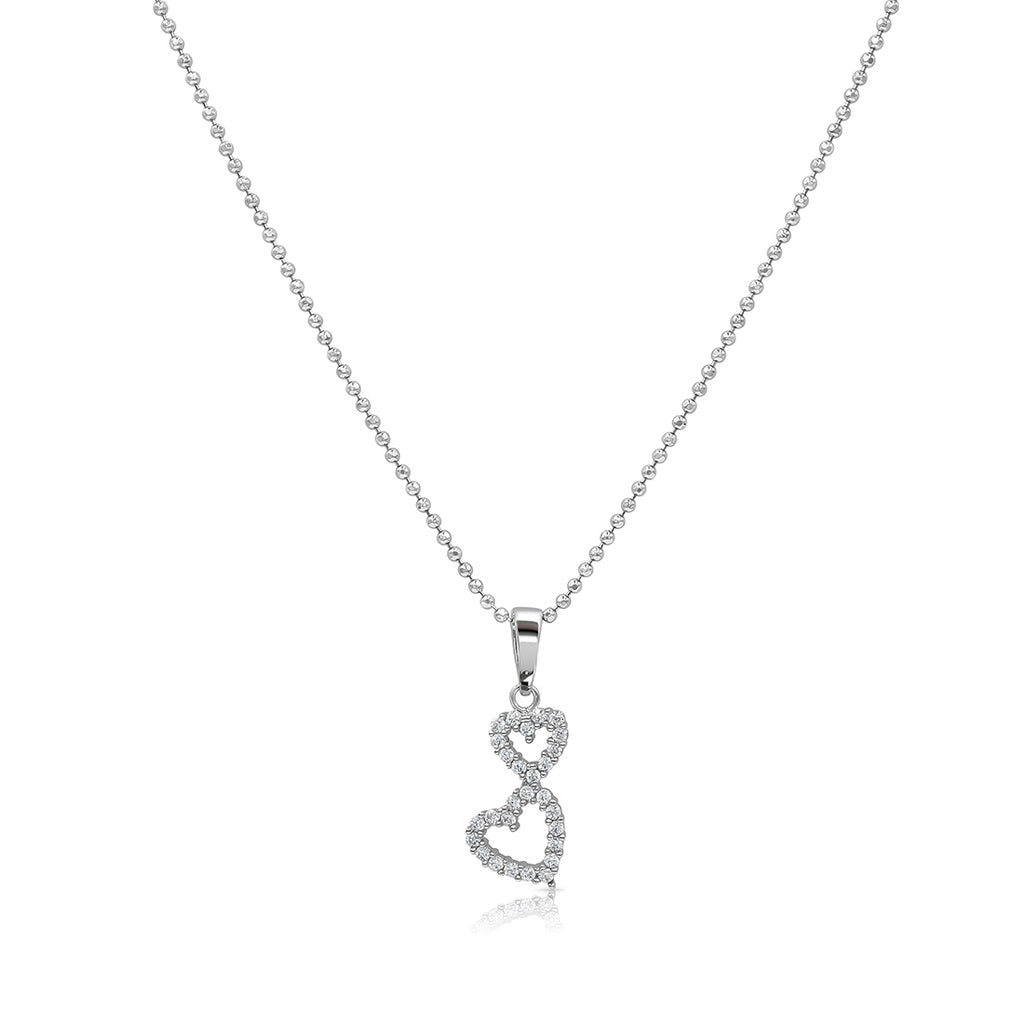 SO SEOUL Amora Twin Hearts Pendant - Luminous Diamond Simulant Cubic Zirconia Necklace