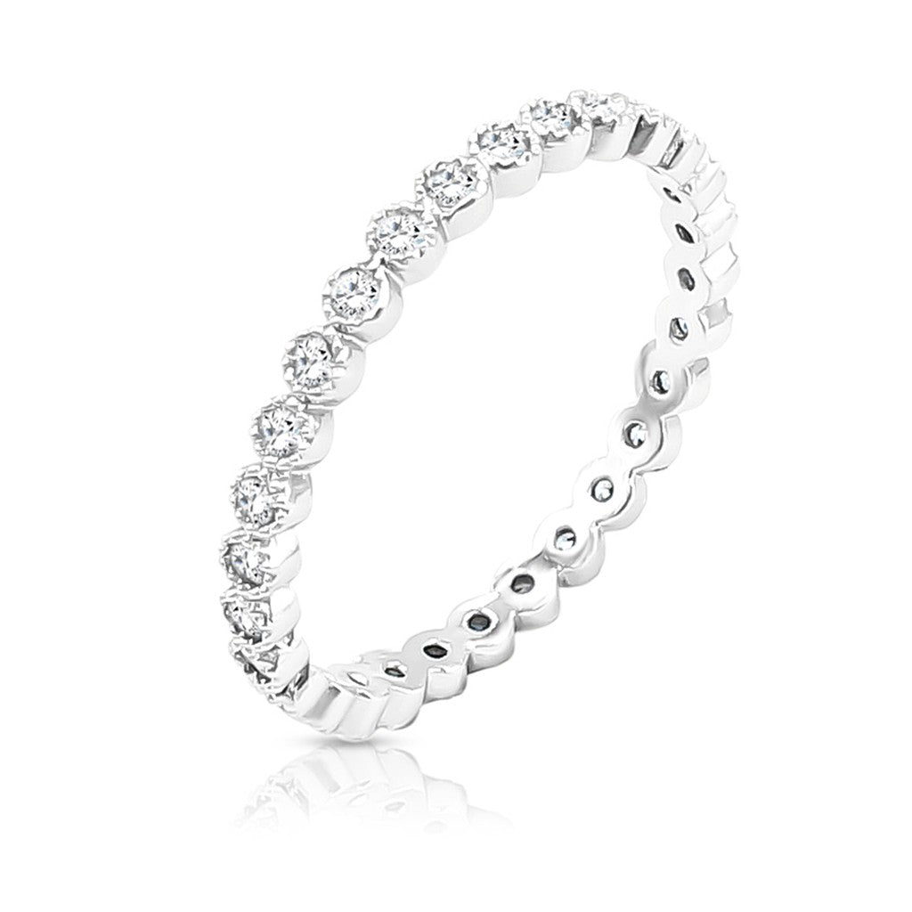 SO SEOUL Genevieve Elegant Silver Eternity Ring - Single Row Cubic Zirconia Diamond Simulant Band