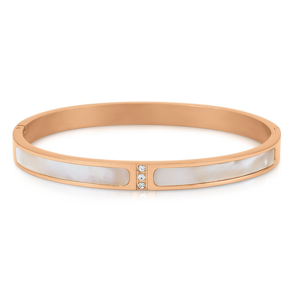 SO SEOUL Claire Mother of Pearl and White Austrian Crystal Encrusted Silver-Toned Hinged Bangle