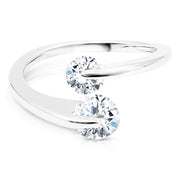 SO SEOUL Artemis Duo 0.5 & 0.25 CARAT Round Brilliant Cut Diamond Simulant Solitaire Silver Ring