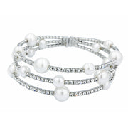 SO SEOUL Quinn Cream White Pearl and Austrian Crystal Multi-Row Adjustable Bangle