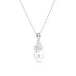 Load image into Gallery viewer, SO SEOUL Alette Clover Necklace - Pearl Pendant with Cubic Zirconia Diamond Simulant
