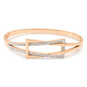 SO SEOUL Harper Intertwined Belt Buckle Design White Austrian Crystal Rose Gold-Tone Hinged Bangle