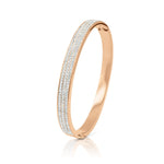 Load image into Gallery viewer, SO SEOUL Chentel Elegance Bangle – Double Row White Austrian Crystals in Rose Gold with Side Hinge
