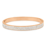Load image into Gallery viewer, SO SEOUL Chentel Elegance Bangle – Double Row White Austrian Crystals in Rose Gold with Side Hinge

