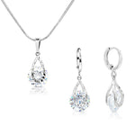 Load image into Gallery viewer, SO SEOUL Callista Diamond-Simulant Teardrop Pendant Necklace and Hoop Earrings Set
