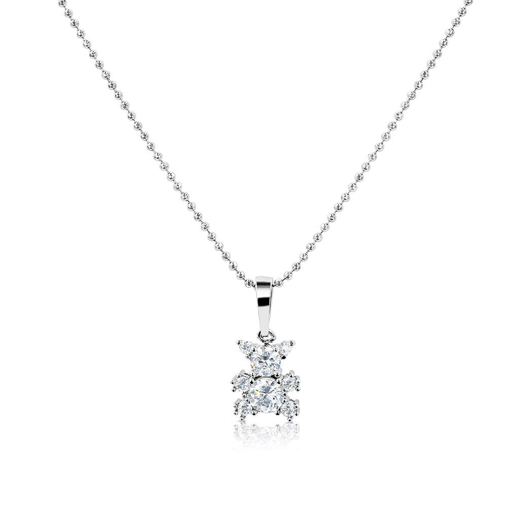 SO SEOUL Charming Teddy Bear Diamond Simulant Cubic Zirconia Pendant Necklace