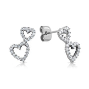 SO SEOUL Amora Twin Hearts Stud Earrings - Luminous Diamond Simulant Cubic Zirconia